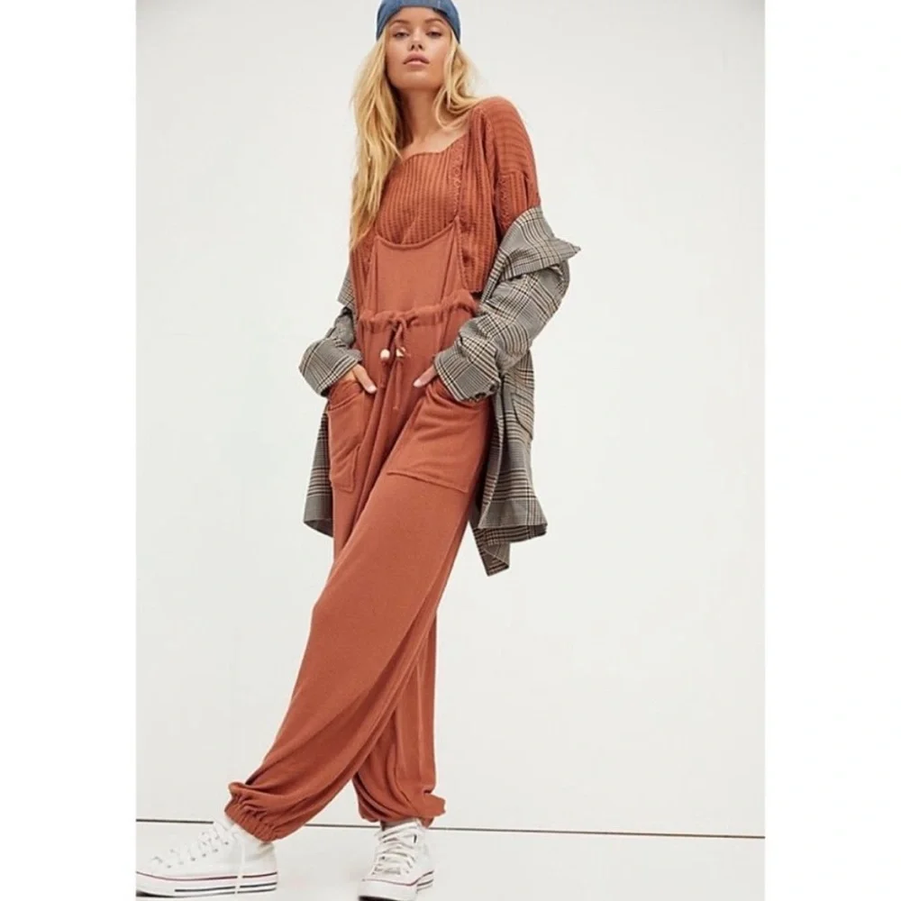NWT Free People Dylan Knit Set Jumpsuit Sweater Set in Orange - Picture 1 of 2